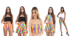Damen Regenbogen Streifen Hot