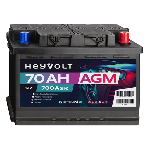 Heyvolt 70ah autobatterie - 70ah, 12v