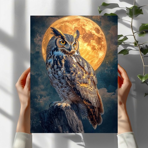 Eule bei vollmond - bei, premium