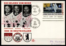 Astronauten Armstrong, Aldrin, Collins auf dem Mond. Sonderkarte. BRD-USA 1969