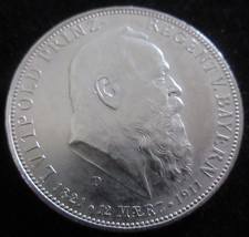 MDS DEUTSCHES REICH KAISERREICH BAYERN FÜNF 5 MARK 1911 D "LUITPOLD", SILBER #M