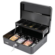 HMF Geldkassette abschließbar mit Münzkasten schwarz Geldkasse Geldbox