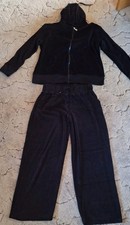 Freizeitanzug aus Samt in Schwarz Gr.46 mit Strass und Tigerdruck