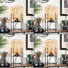 HOFSTEIN Morgex Tischlampe Tischleuchte aus Metall/Glas Schwarz/Bernsteinfarben