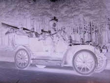 Automobil Frau am Steuer Kutsche großes  historisches Glasnegativ