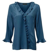 Seidenbluse blau Rüschen 46
