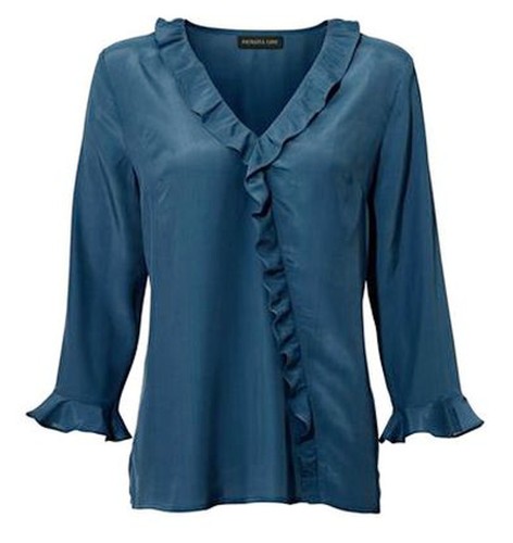Seidenbluse blau rüschen - blau,