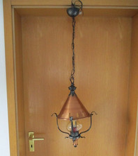 Hängelampe, Pendelleuchte, Kupfer und Schmiedeeisen, Eisenkette, Glaseinsatz