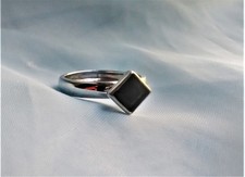 Ring Silber 925 Onyx Punze O facettiert Raute Quadrat geometrisch Design Vintage