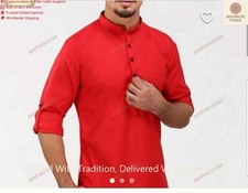 Indian Kleidung Kurta Modisches Hemd Herren Lang Baumwolle Top Tonic Solid