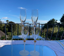 4 Vintage LUMINARC Gold Kugel & mattierter Stiel Champagner Prosecco Flöten