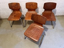 1970s Flötotto Kinderstuhl 4er Set Pagholz Metall Chrom Stapelstuhl VINTAGE