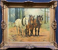 Drei Arbeitspferde! SCHÖNES ORIGINAL SIGNIERTES NIEDERLÄNDISCHES NACHKRIEGSÖLGEMÄLDE 1948
