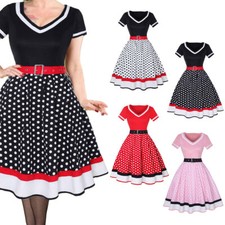 Damen 1950/60er Vintage Polka Dot Rockabilly Kleid Tanzkleid Party Abendkleider