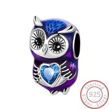 Charms Anhänger Eule süß Herz blau lila Charm Damen Armband 925 Sterling Silber