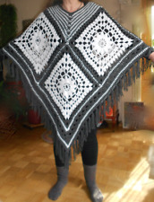 ✅ Granny Square Boho-Poncho Cape Hippie Cardigan Lagenlook-Überwurf CURVY weiß