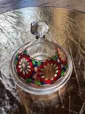 Marokkanische Glas-Tajine bunt emailliert mit Golddekor – Deko/Servierschale