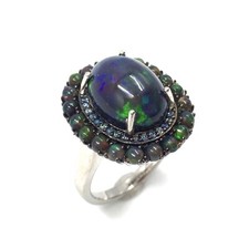 925 Sterling Silber Ring schwarzer Opal 5.76ct Vollopal blauer Topas 17.2mm / 54