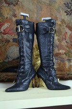 Kultige Stiefel F/W 2000 Christian Dior Runway schwarz Schlangenleder Logo 40 1/2