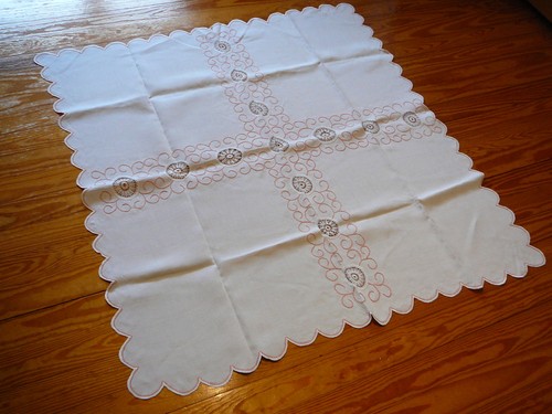Leinen tischdecke weiß - weiß,, rosa
