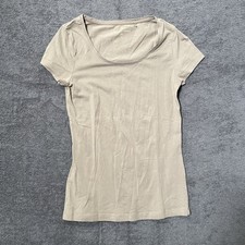 T-Shirt Damen Gr XS Basicshirt Beige Sand U-Ausschnitt C&A Baumwolle Stretch 