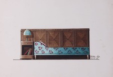 Jugendstil Sofa Entwurf Aquarell 1919 Größe 29,5 X 40 cm
