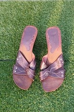 Braune Lederpantolette, Holzsohle, Absatz, Größe 38-39, kaum getragen 