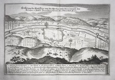 Trier Schlacht battle Mosel Plan Karte map Kupferstich engraving Merian 1680