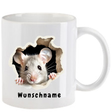 Tasse mit Maus schaut aus Loch - mit oder ohne Wunschname - 4 Motive