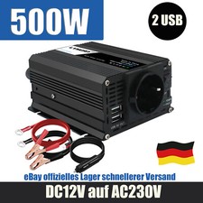 500W 12V auf 230V Auto Spannungswandler Wechselrichter Inverter mit 2USB Schwarz