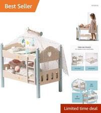 Holz Puppenbett 43cm 2-in-1 Etagenbett Kinder Spielzeug Blau langlebig