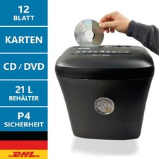 Aktenvernichter Papierschredder Schredder Kreuzschnitt P4 12 Blatt CDs 21 Liter