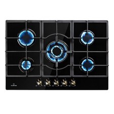 Gaskochfeld Herd 5-flammig 11,1 kW Sabaf-Brenner Glaskeramik Retro-Look Schwarz