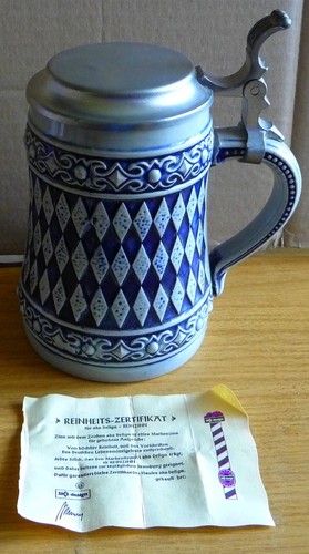 Vintage bierkrug blau weiß - /,