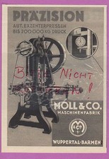 WUPPERTALBARMEN, Werbung 1936, Moll & Co. Maschinen-Fabrik Exzenterpressen