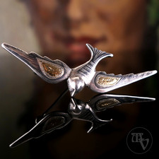 Große Antik /Vintage Vogel -/Schwalbenbrosche Brosche min 800er Silber Niello