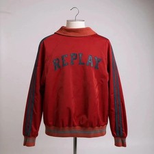 Vintage Replay Bomberjacke – Größe M – Rot/Blau – Mit Leder-Details TIP TOP