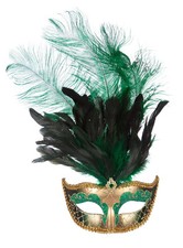 Venezianische Federmaske grün - Ideal für venezianischen Maskenball, Krimidinner