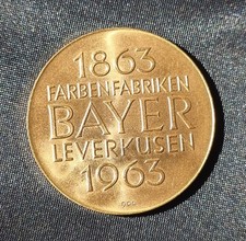 BAYER Farbenfabriken Leverkusen 1863 1963 Medaille 900er GOLD 10,5g 25mm mit Box