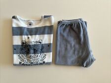 PETIT BATEAU SCHLAFANZUG GR.108 CM 5 JAHRE FROTTEE WEISS MIT BLAU GESTREIFT