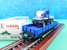 B20 Märklin H0 Güterwagen 00758-18 Niederbordwagen mit THW Unimog OVP TOP