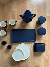 Melitta Stockholm blau Service 2 Pers. Kanne Tasse Teller Milch Zucker Dose