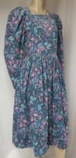 Laura Ashley Cordkleid 34 36 Blumen blau petrol Samt Baumwolle vintage Kleid