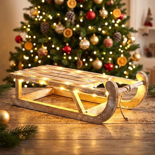 Led holz schlitten natur - led,