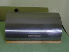 Brotkasten Edelstahl Brotbox Brotbehälter  Rolldeckel mit Holzboden.