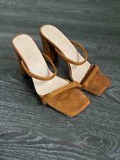 High Heel Pantolette mit schmalen Riemchen, braun, Gr. 39, Velours, gebraucht