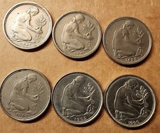 6 Münzen 50 Pfennig verschiedene Ausgaben inkl. Versandgebühren