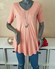 Lori Goldstein Damen Kurzarm Shirt Oberteil Longshirt Tunika apricot Gr. S