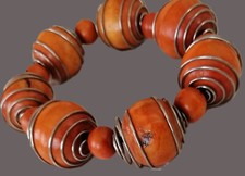 Große Holzkugeln ORANGE Silberdraht umwickelt Modeschmuck Zeitloser Hingucker