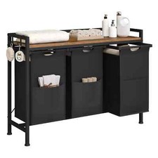 Wäschekorb 3 Fächer Wäschesammler Ablage Wäschesack Wäschebehälter Schwarz drs03